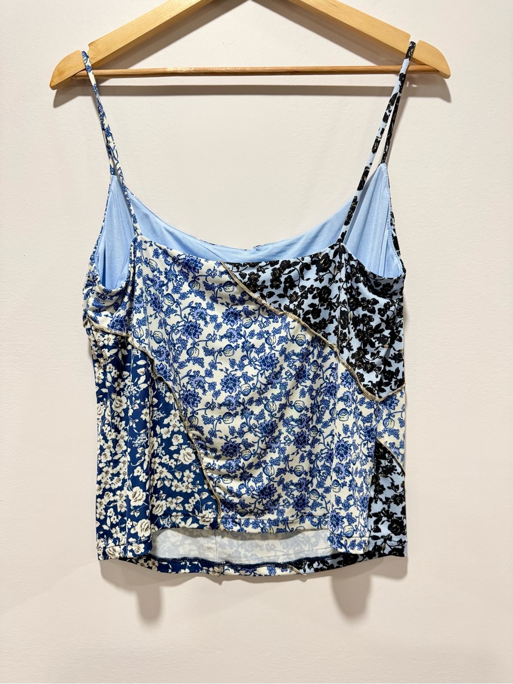 Mango NWT Finta Patchwork Floral Contrast Stitch Cami Tank Top Blue Black Size X - Picture 2 of 9